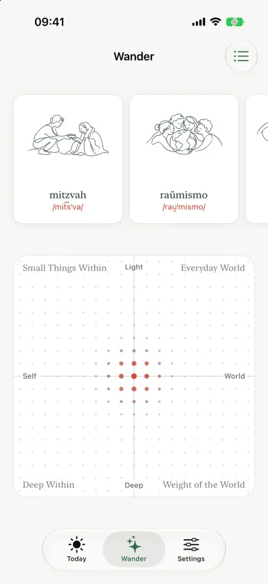 The Wander pad with small word cards